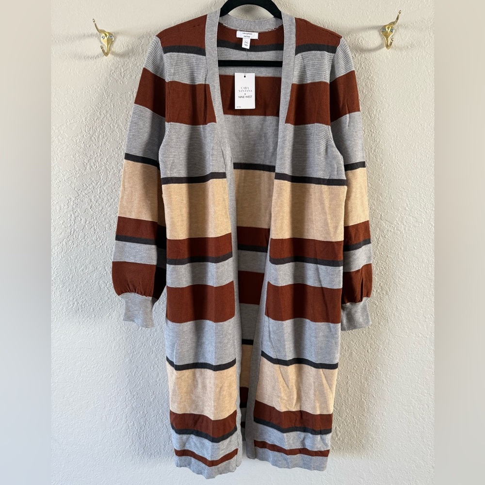 NWT Cara Santana X Nine West Textured Long Open Front Fall Cardigan Size PM